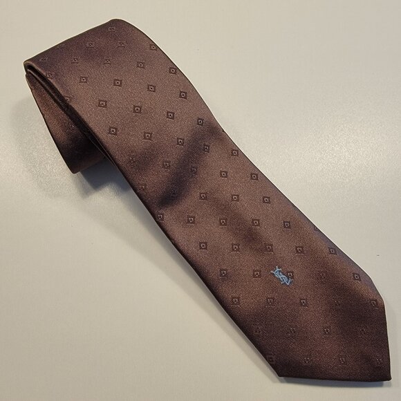 Yves Saint Laurent Tie Brown With Diamonds Vintage Logo Polyester - Picture 1 of 5